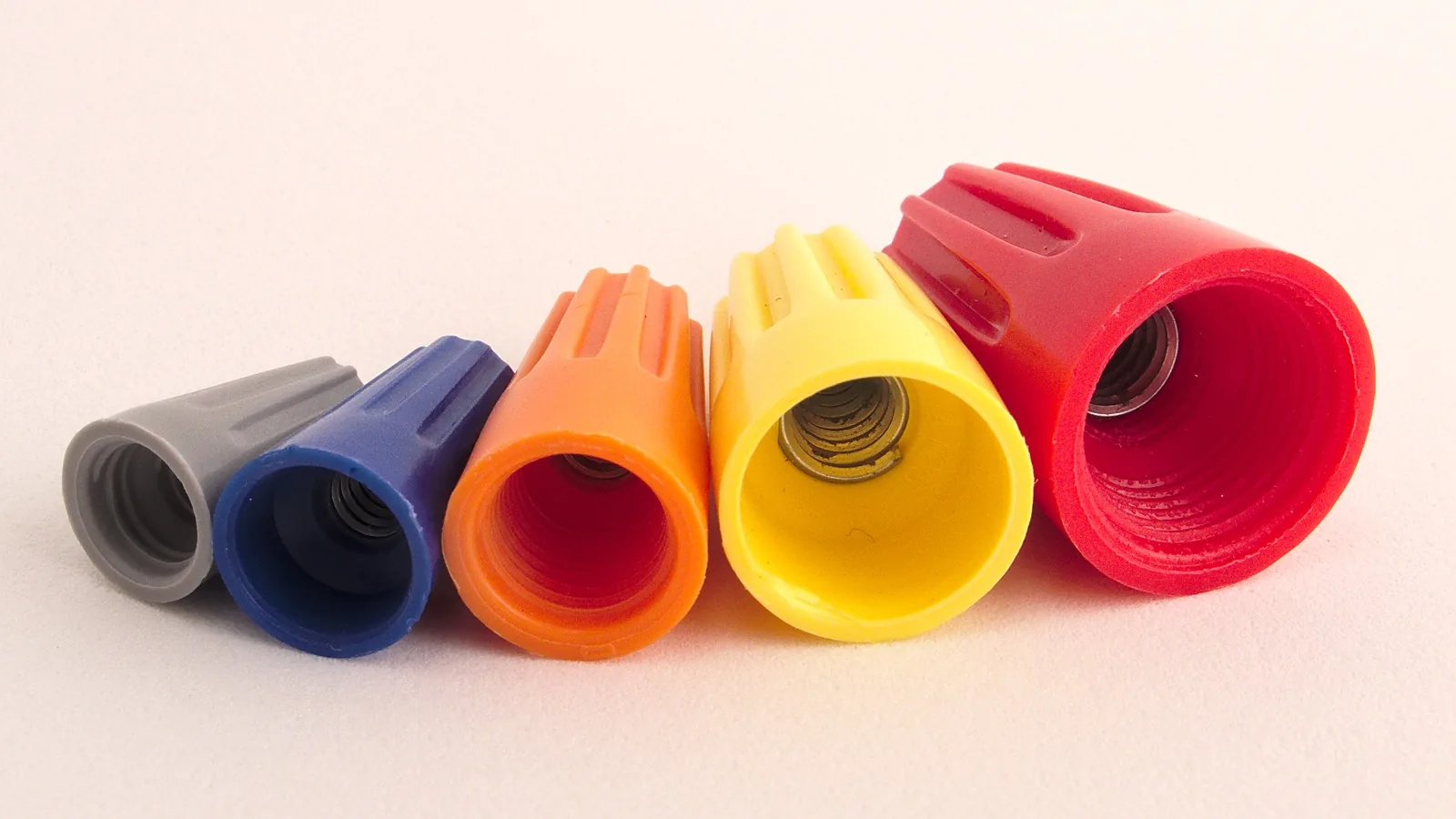Five twist-on wire connectors in different sizes