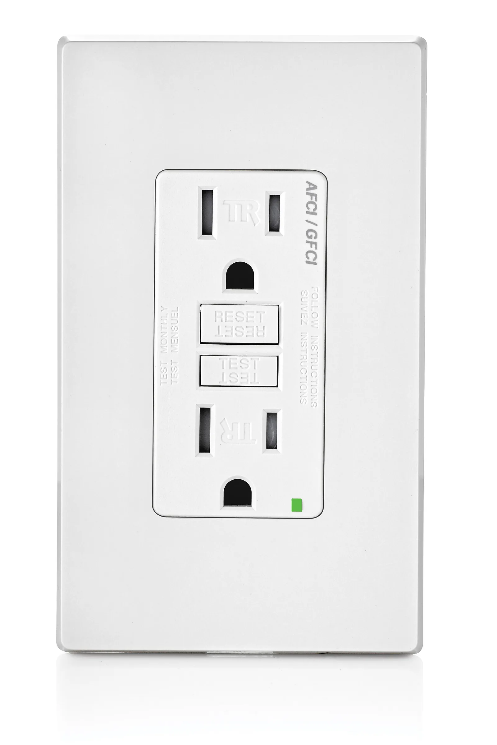 A tamper resistant AFCI and GFCI receptacle