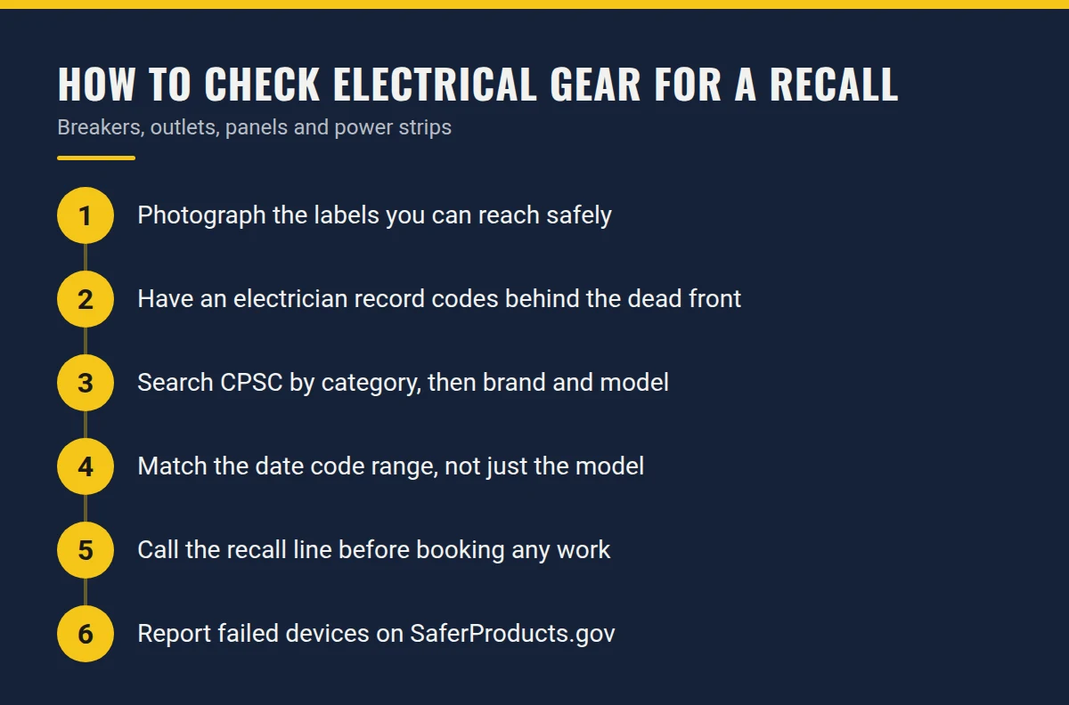 Summary card: How to Check Electrical Gear for a Recall