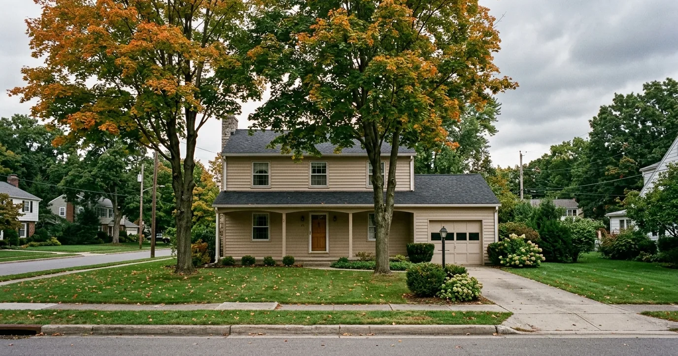 Older two story house on a residential street