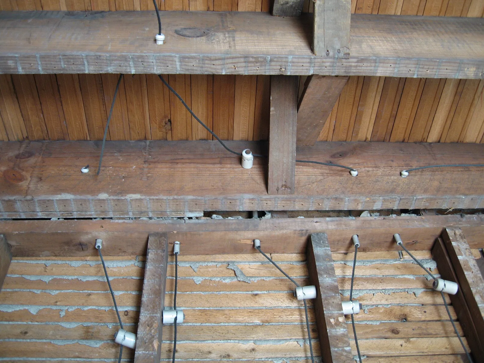 Knob and tube wiring on attic joists