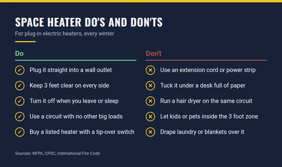 Summary card: Space Heater Do's and Don'ts