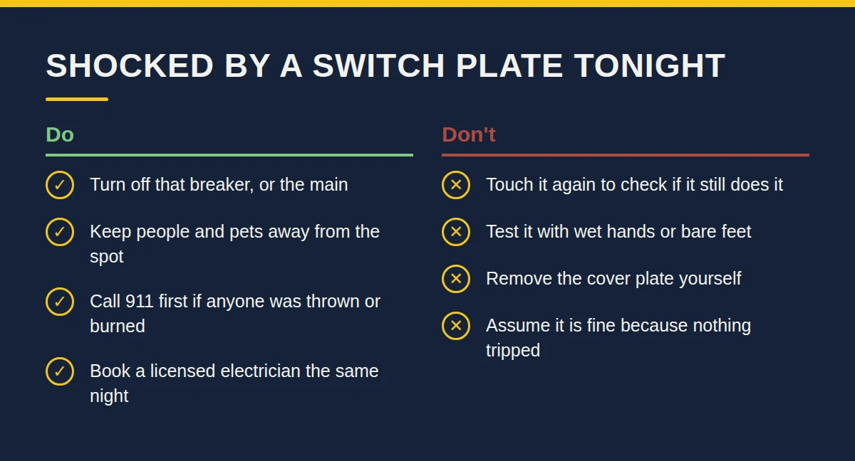 Do and Do Not card: responding to a shock from a cover plate